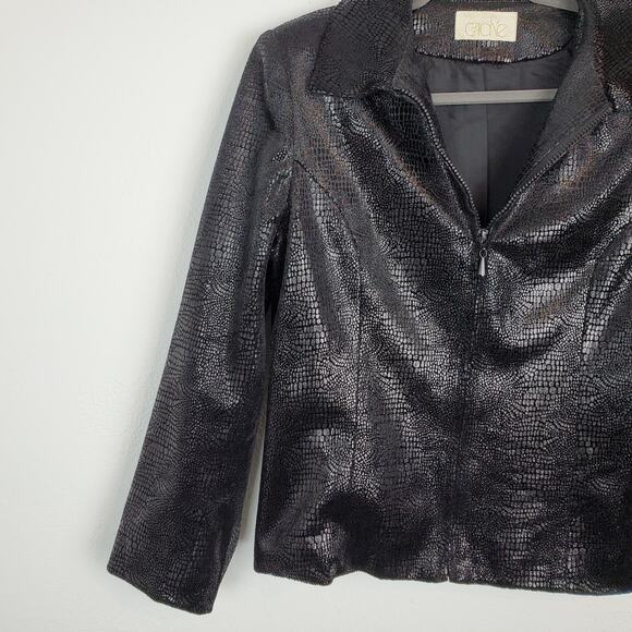 Cache Jacket Snakeskin Reptile Shiny Textured Edgy Black Vintage Size 10 - Picture 4 of 11